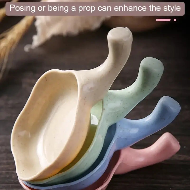 Set of five pastel-colored ceramic milk cup creamer spoon holders with speckled design for decorbites ceramic milk use