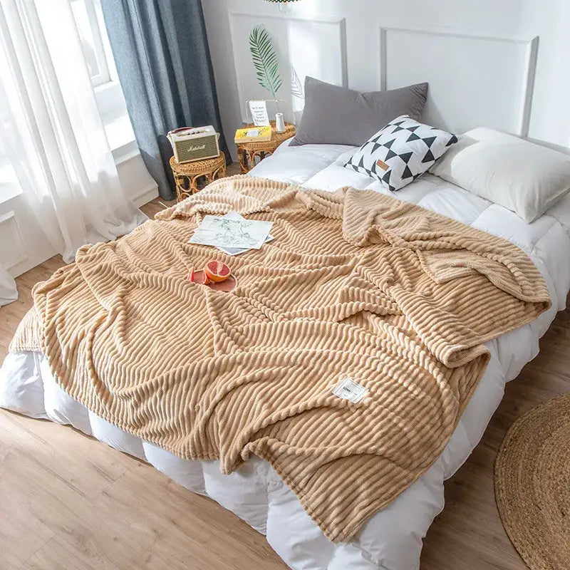 Beige ribbed knit pastel corduroy cozy hug blanket with soft textured surface and subtle woven pattern soft sweatshirt throw