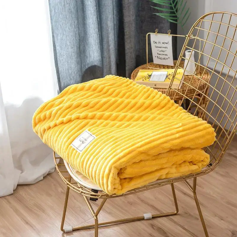 Bright yellow plush corduroy cozy hug blanket with soft textured surface and subtle ribbed pattern for decorbites soft sweatshirt throw