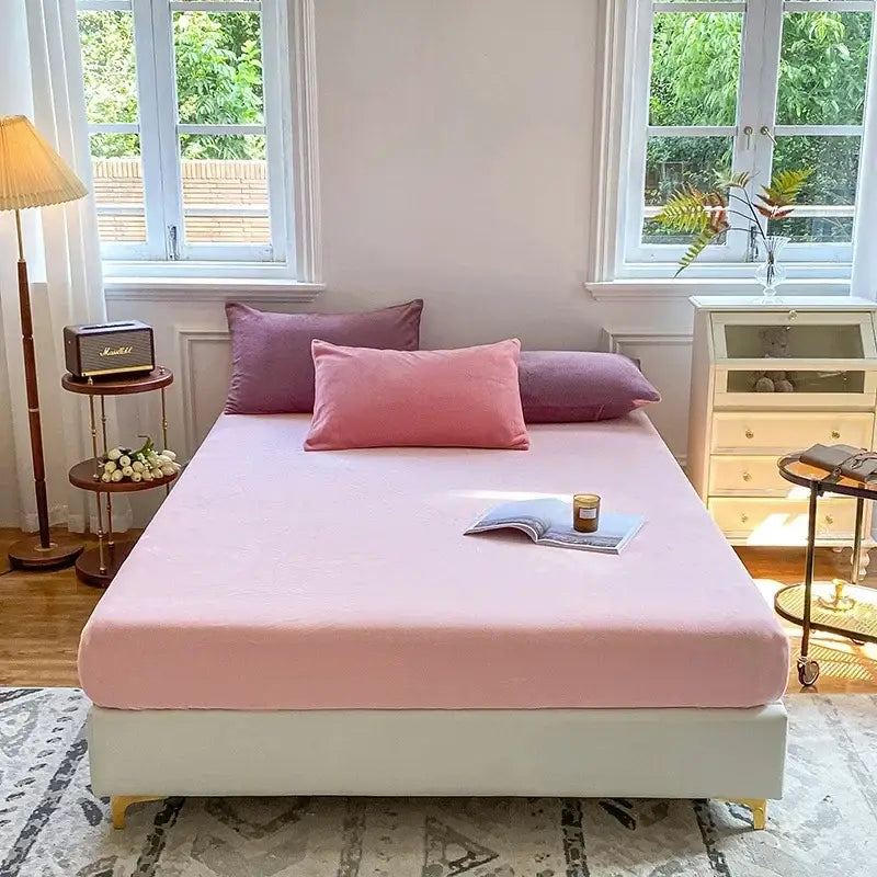 Pink bed sheet with smooth slightly elastic texture from decorbites cozy flannel queen plush mattress cover