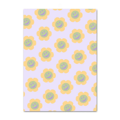 Pastel Danish Flower Wall Art Print - Purple Smiley - Posters