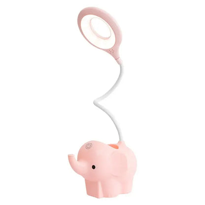 Pastel pink decorbites elephant led table lamp with flexible neck and circular light head for eye protection and learning light