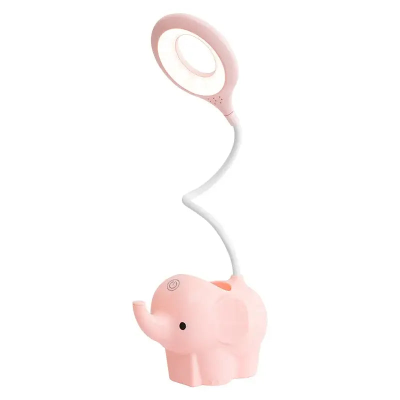 Pink pastel elephant led table lamp with flexible neck and circular light head for bedroom eye protection decorbites elephant led