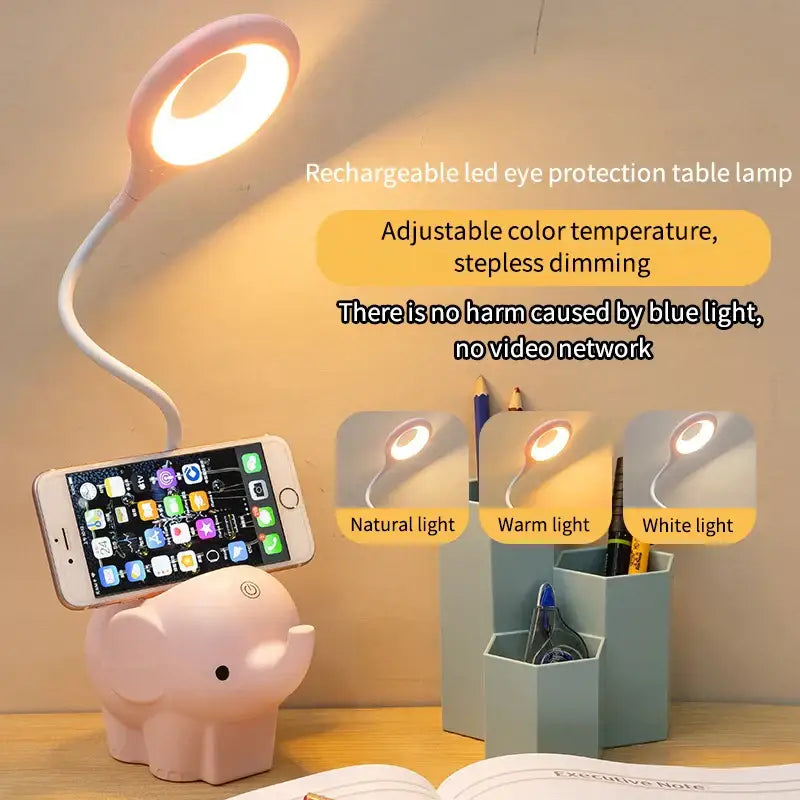 Pink pastel elephant led table lamp with adjustable color temperature and stepless dimming for bedroom decorbites elephant led