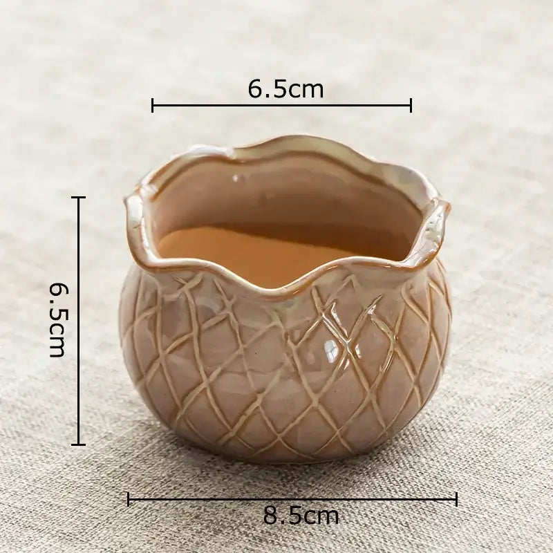 Beige lotus flower ceramic planter with wavy rim and diamond texture for decorbites lotus flower bedroom decor