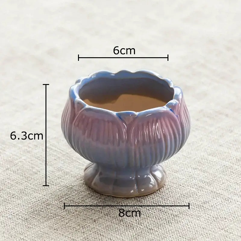 Pastel gradient lotus flower ceramic succulent pot with purple and blue glaze and vertical ridges for decorbites lotus flower decor