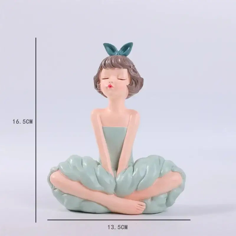 Pastel green resin bowknot fairy girl figurine with teal bunny ears for bedroom decor and fairy girl figurines collection