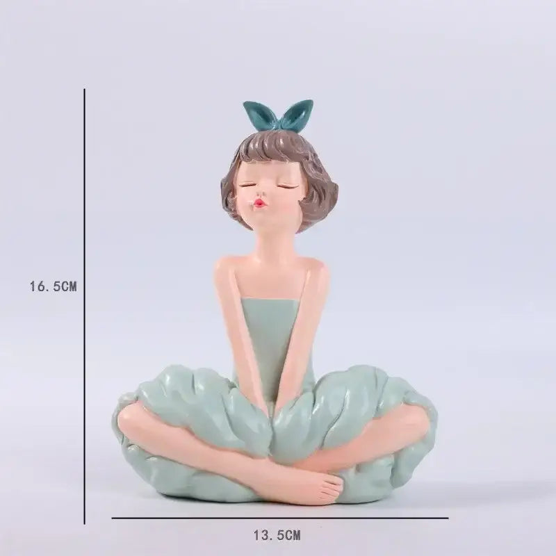 A pastel green bowknot fairy girl resin figurine in matte finish with teal bunny ears for bedroom decor