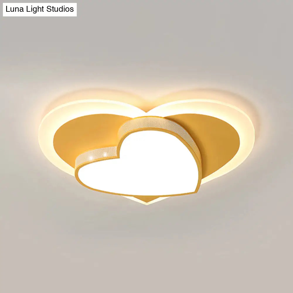 DecorBites™ DecorBites™ Pastel Heart Flush Light: Acrylic LED Ceiling Mount for Macaron Lovers (White/Pink/Yellow)