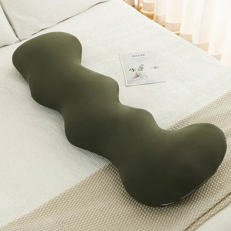 Olive green plush pillow with wavy ergonomic design ideal for pastel ice cream wavy decorbites ice cream bedroom decor