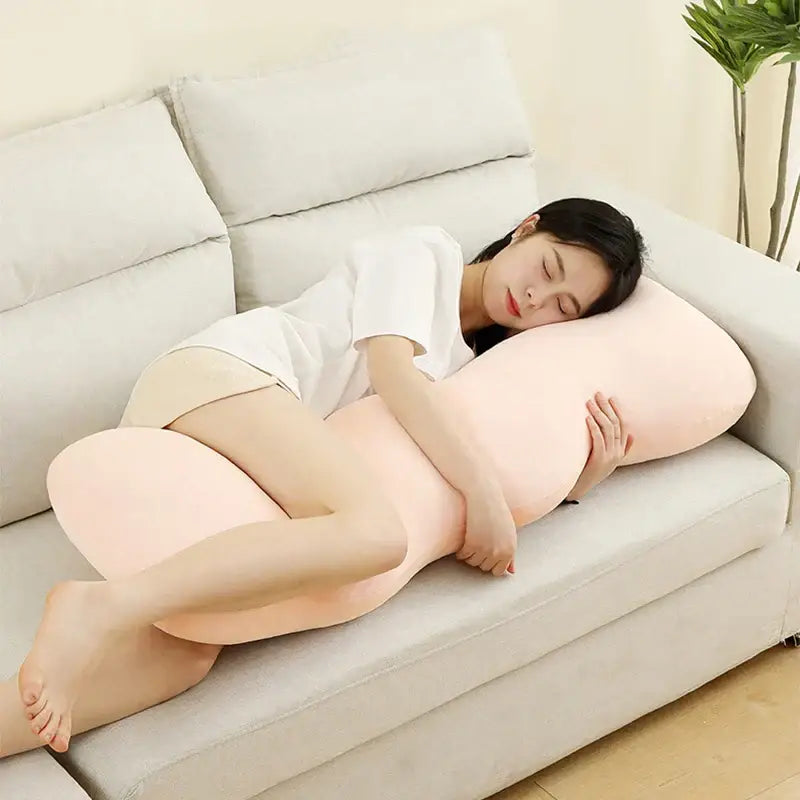 Soft pink plush pillow in body shape with ice cream wavy design for bedroom decor and comfort support