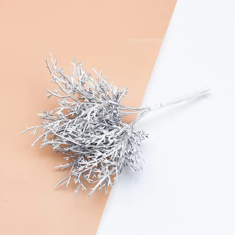 Silver metallic faux branch bouquet with intricate twig detailing in pastel lavender and mint decorbites 10pcs artificial plants