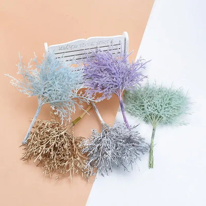 Pastel lavender and mint decorbites 10pcs artificial plants with dried foliage in soft blue gold silver for living room decor