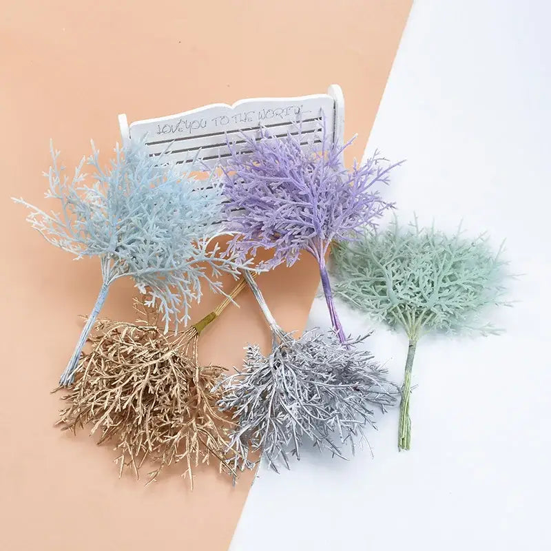Pastel lavender and mint decorbites 10pcs artificial plants with dried foliage in soft blue gold silver for living room decor