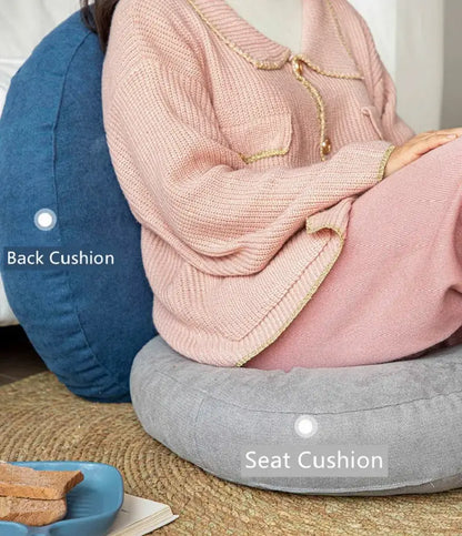 Gray decorbites linen round floor cushion with soft textured fabric for living room meditation seating