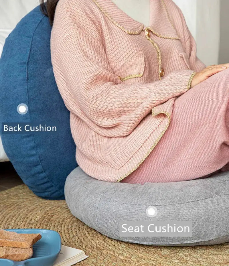 Gray decorbites linen round floor cushion with soft textured fabric for living room meditation seating