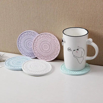 Pastel mandala diatomite round coasters by decorbites feature intricate patterns for dining room drink mats