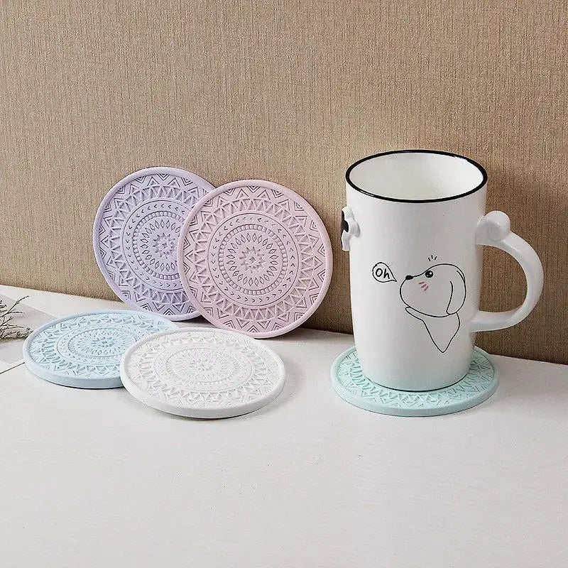 Pastel mandala diatomite round coasters by decorbites feature intricate patterns for dining room drink mats