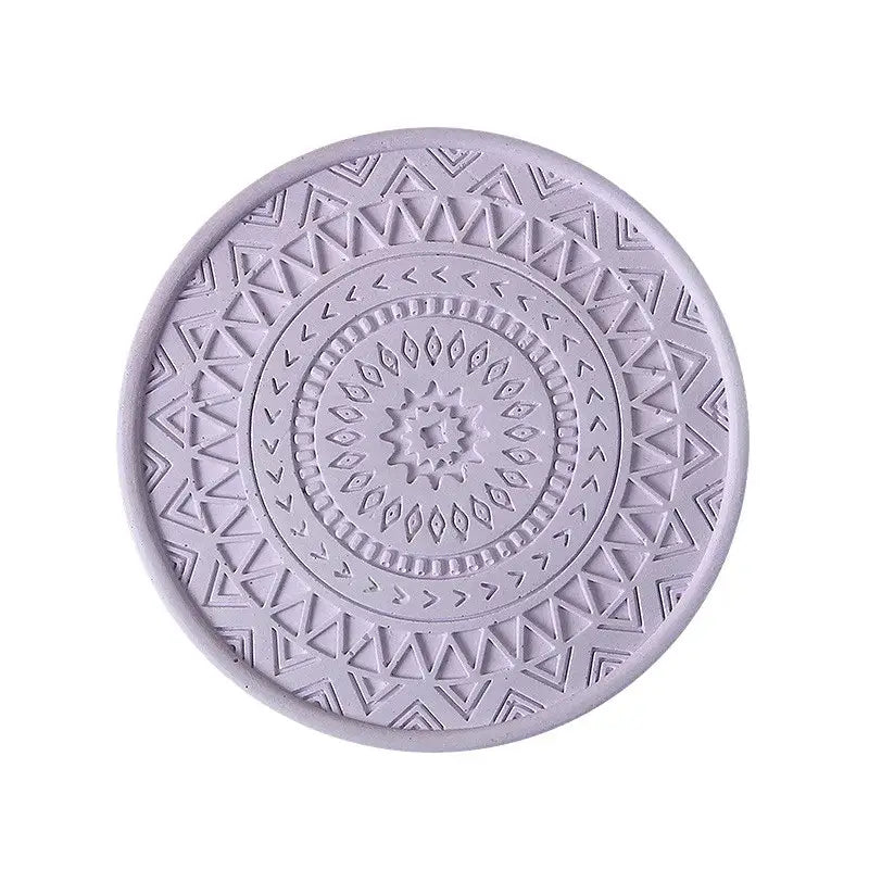 Lavender pastel mandala decorbites diatomite round coaster with embossed geometric patterns for dining room use