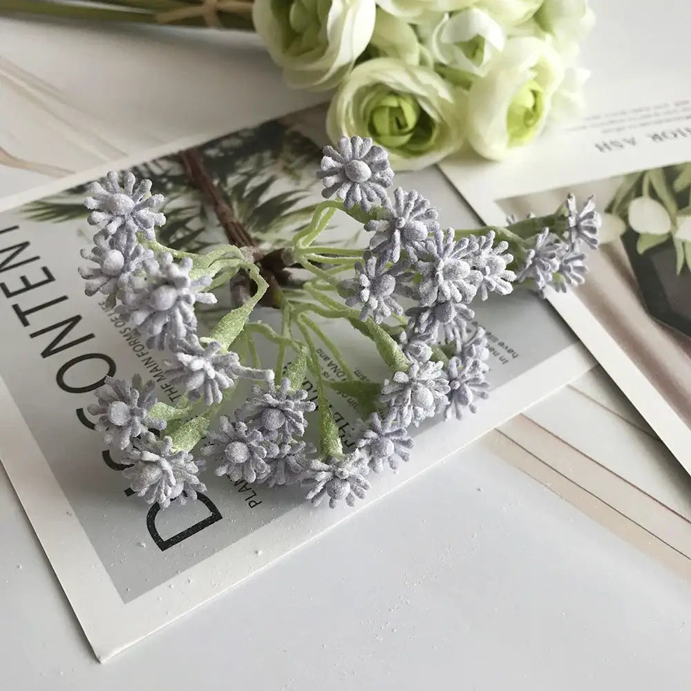 A decorbites decorative vase set featuring a pastel multicolor artificial lavender flower cluster with textured frost-like petals
