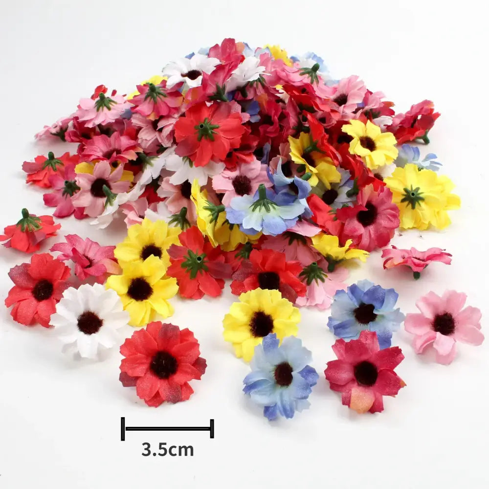 A vibrant decorbites mini daisy artificial flowers bouquet in pastel pink, lavender, red, yellow, and blue for wedding decor