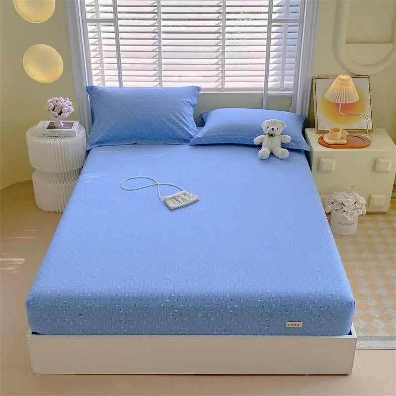 Light blue decorbites cotton striped fitted sheet with smooth stretchy fabric finish for bedroom bedding decor