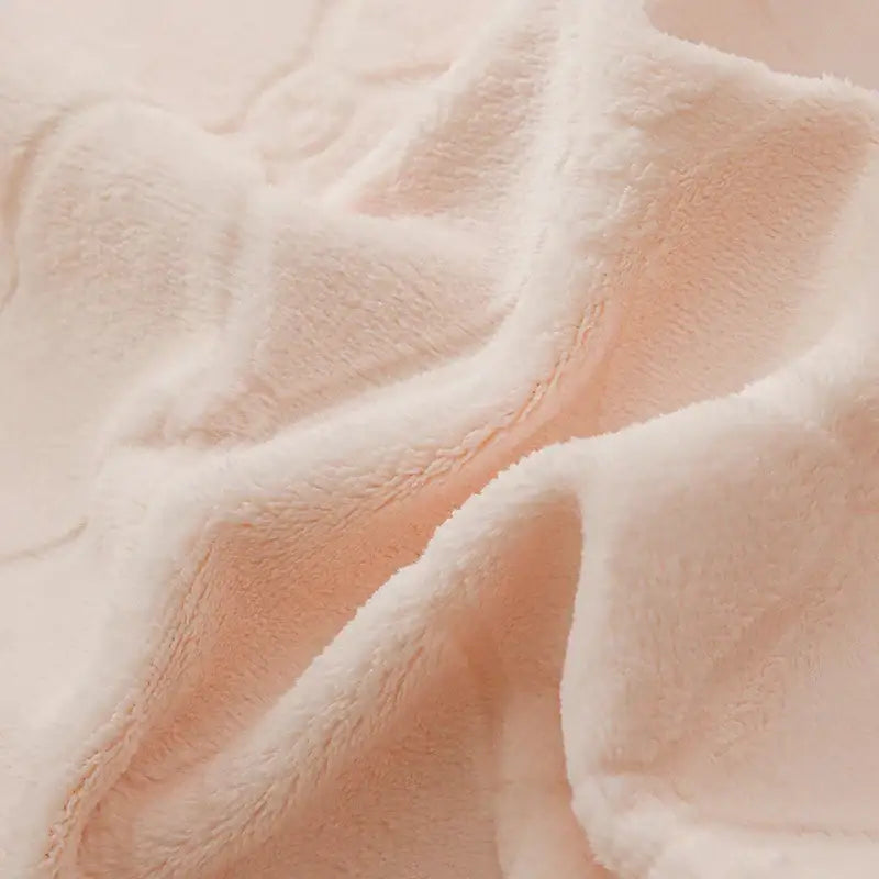 Soft blush pink plush blanket with cozy velvet lace texture in pastel pink cozy velvet decorbites bedding set
