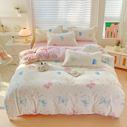 Pastel pink and cream butterfly cozy cotton bedding set with whimsical pastel tones for bedroom decorbites cozy cotton bedding