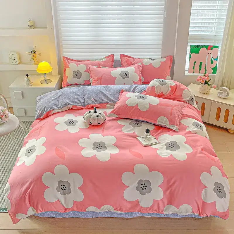 Pastel pink and cream butterfly cozy cotton bedding set featuring pink floral patterns on soft fabric for bedroom decorbites cozy cotton