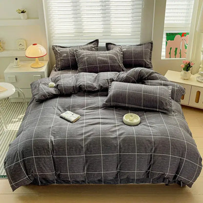 Gray and white checkered bedding set with soft textured fabric finish from decorbites cozy cotton collection