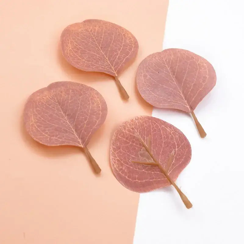 Pastel pink resin leaf-shaped silk leaf artificial plants with wooden stems for home decor living room accents