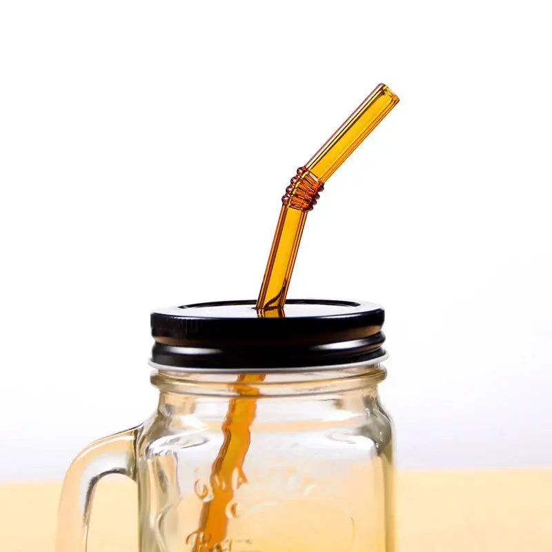 Amber-colored decorbites glass straw with twisted design in mason jar from pastel ridged glass straws set eco friendly