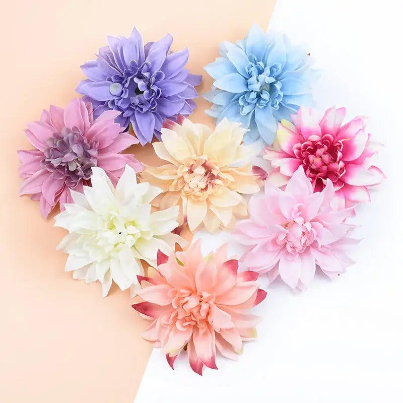 A collection of pastel silk gerbera flowers in lavender pink peach cream and white for wedding and living room decor