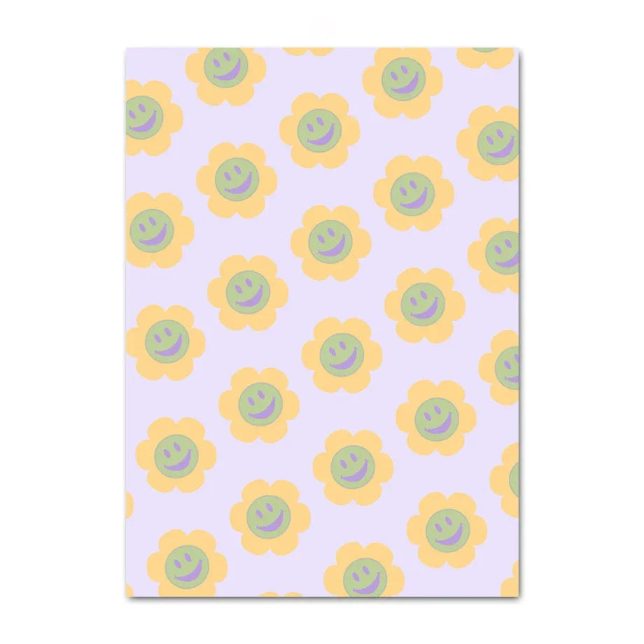 Pastel Smiley Flower Canvas Art Print - Posters