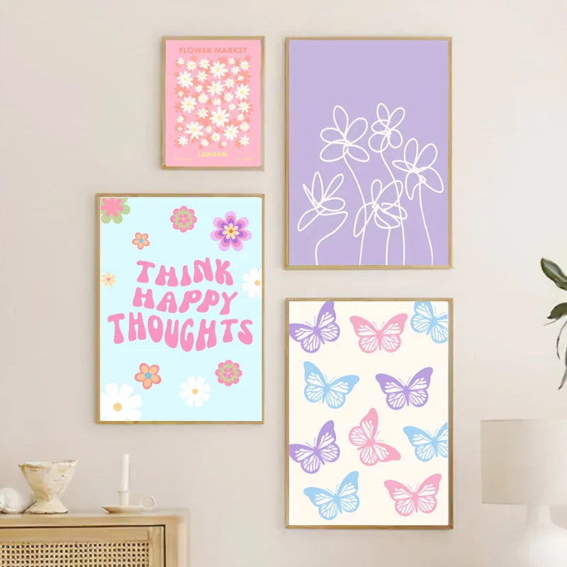 Pastel Smiley Flower Canvas Wall Art - Posters