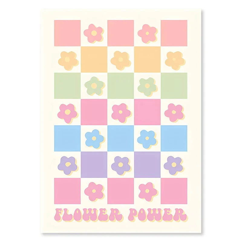 Pastel Smiley Flower Canvas Wall Art - Posters