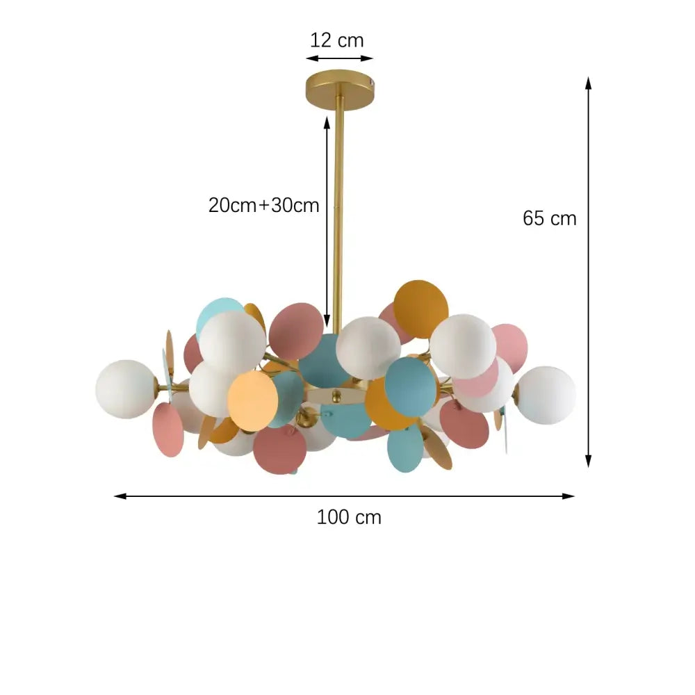 Pastel spherical colorful chandelier pendant lamp with gold-finished metal frame for dining room decorbites colorful chandelier