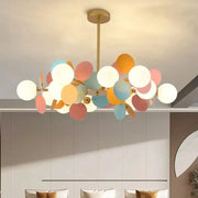 Pastel spherical colorful chandelier pendant lamp with gold-toned rod for dining room decorbites colorful chandelier