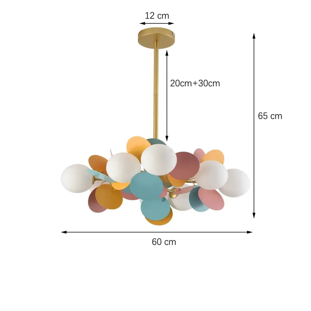 Pastel spherical colorful chandelier pendant lamp with gold-finished metal frame for dining room decorbites colorful chandelier