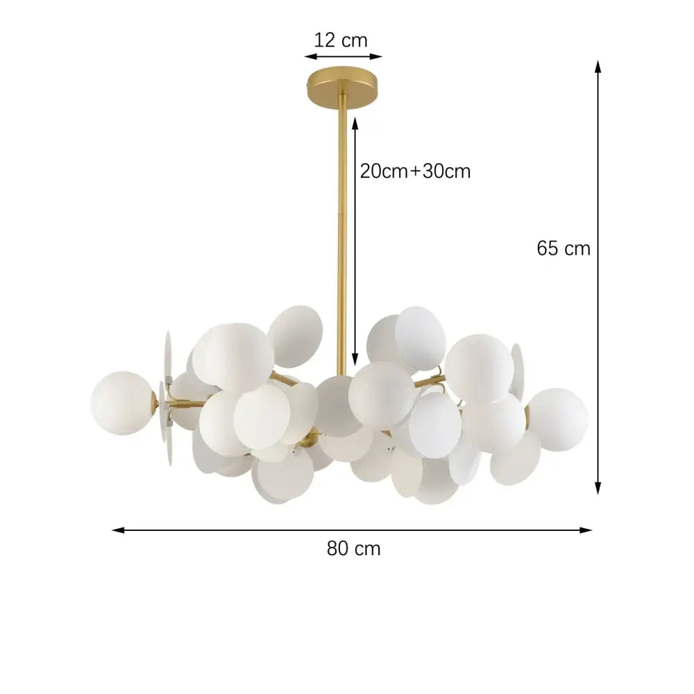 Modern white glass globe chandelier with gold metal frame and rod in a decorbites colorful chandelier pendant lamp design