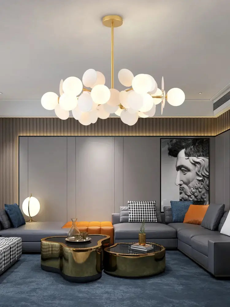 Gold-toned decorbites colorful chandelier pendant lamp with clustered frosted glass orbs for dining room decor