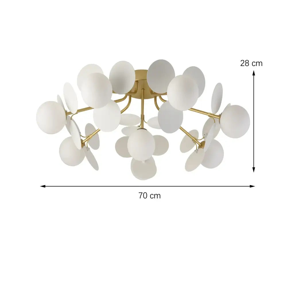 Modern gold-toned chandelier pendant lamp with frosted white glass shades in a colorful decorbites colorful chandelier design