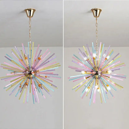 Pastel starburst dandelion chandelier glass pendant light with gold-toned metal frame for bedroom decorbites dandelion chandelier