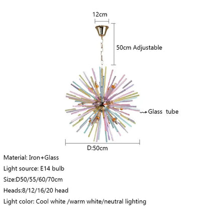 Pastel-colored dandelion chandelier glass pendant light with metallic iron frame for bedroom decorbites dandelion chandelier