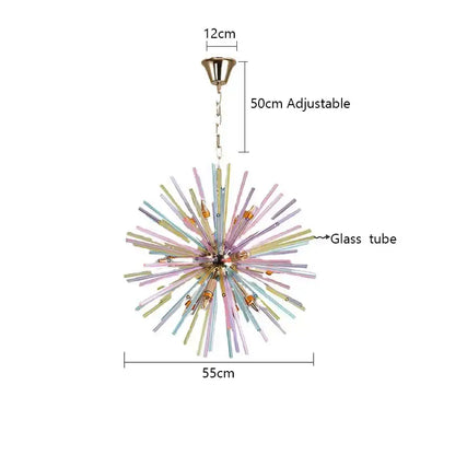 Pastel starburst dandelion chandelier glass pendant light with brass ceiling mount and adjustable chain for bedroom decorbites dandelion chandelier