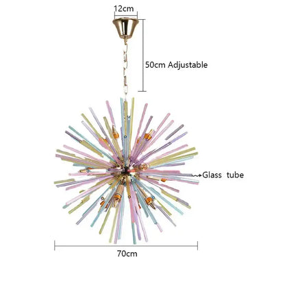 Pastel starburst dandelion chandelier pendant light with glass tubes and gold-toned fixture for bedroom decorbites dandelion chandelier
