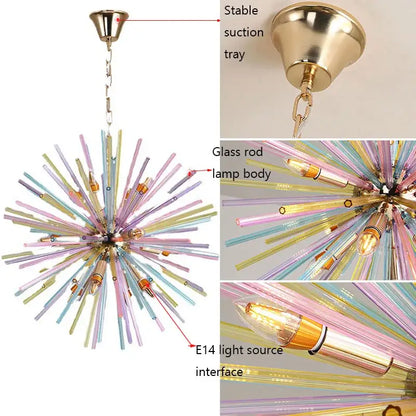 Pastel starburst dandelion chandelier pendant light with glass rods and gold-toned metal frame decorbites dandelion chandelier