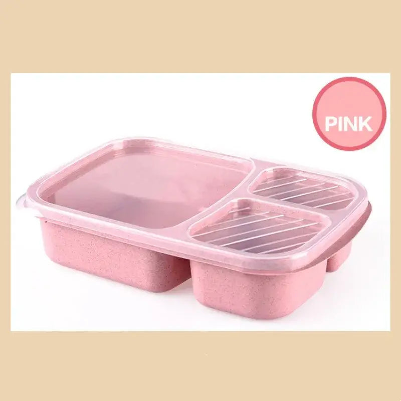 Pink pastel wheat straw bento box set with clear lid and two compartments including a slotted design box set