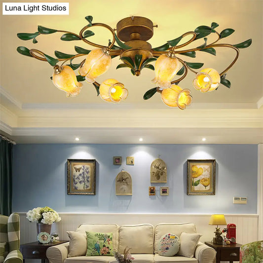 DecorBites™ DecorBites™ Pastoral Dining Room Glow: 6-Head Glass Pomegranate Flower Semi-Flush Mount Ceiling Light