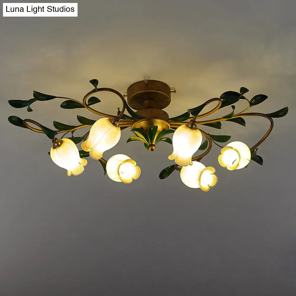 DecorBites™ DecorBites™ Pastoral Dining Room Glow: 6-Head Glass Pomegranate Flower Semi-Flush Mount Ceiling Light